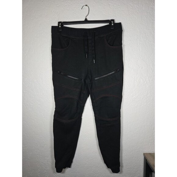 True Religion Sweatpants Mens L Black Drawstring Joggers Zipper Pockets - Picture 1 of 7